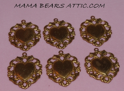 +MBA #5608-328  "Set Of (6) Brass Heart Pendant Embellishments"
