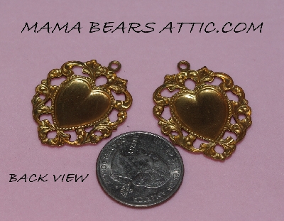 +MBA #5608-328  "Set Of (6) Brass Heart Pendant Embellishments"