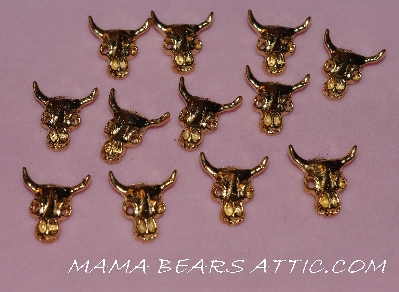 +MBA #5608-162  "Set Of (12) Gold Tone Metal Cow Skull Embellishments"