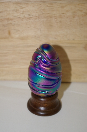 +MBA #10-217  Artist Signed Mulit Colores Blue Glass Hand Crafted Egg