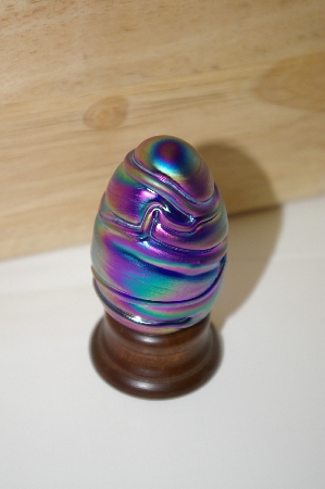 +MBA #10-217  Artist Signed Mulit Colores Blue Glass Hand Crafted Egg