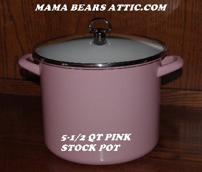 MBA # Pink19-0001   "2006 5-1/2 OT Pink & White Enameled Stock Pot With Glass Lid"