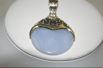 +MBA #BLA    Artisan Crafted Sterling Blue Lace Agate Disc Pendant