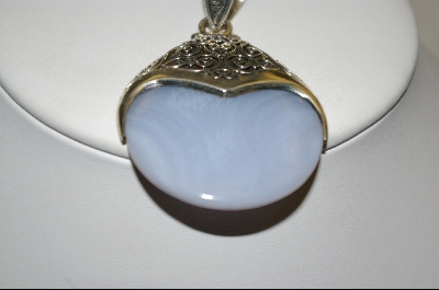 +MBA #BLA    Artisan Crafted Sterling Blue Lace Agate Disc Pendant