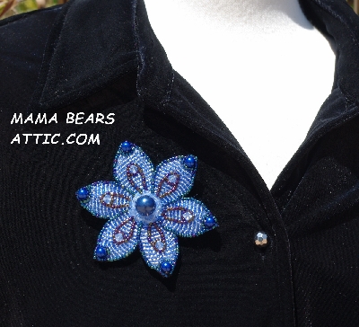 MBA #5612-183  "Blue Bead Flower Brooch"
