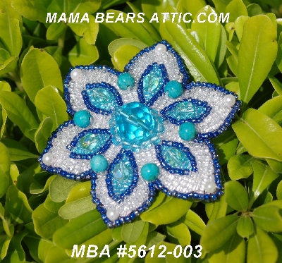 MBA #5612-003 "Blue & Clear Glass Bead Flower Brooch"