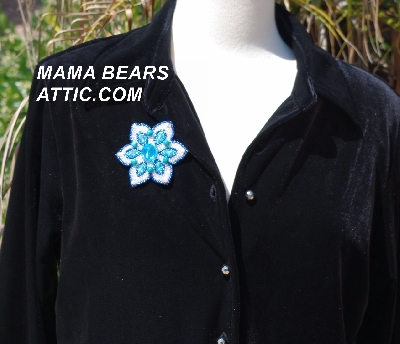 MBA #5612-003 "Blue & Clear Glass Bead Flower Brooch"