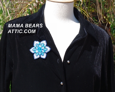 MBA #5612-003 "Blue & Clear Glass Bead Flower Brooch"