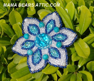 MBA #5612-003 "Blue & Clear Glass Bead Flower Brooch"