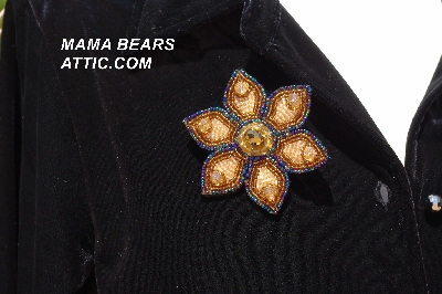 MBA #5612-300 "Brown & Amber Bead Flower Brooch"