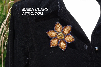 MBA #5612-300 "Brown & Amber Bead Flower Brooch"