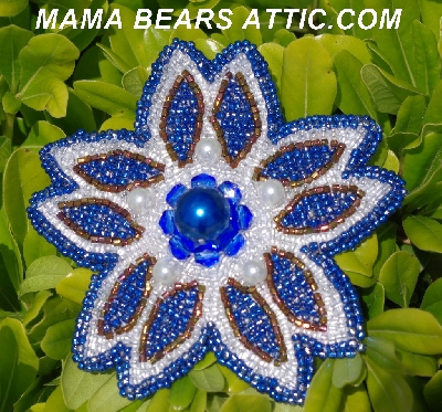 MBA #5612-142 "Blue & Clear Luster Bead Flower Brooch"