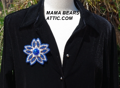 MBA #5612-142 "Blue & Clear Luster Bead Flower Brooch"