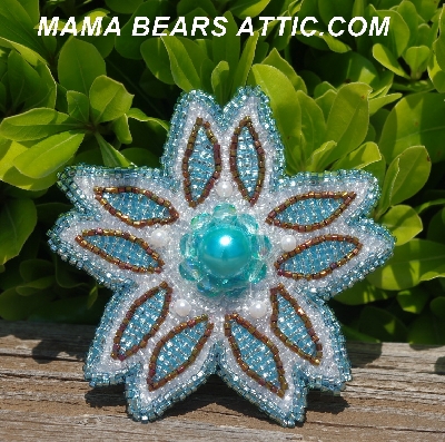 MBA #5612-337 "Light Blue & Clear Luster Bead Flower Brooch"