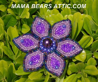 MBA #5612-019  "Purple & Lavender Glass Bead Flower Brooch"
