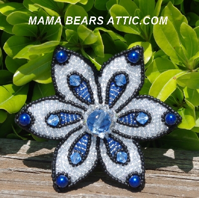 MBA #5612-325  Blue , Black & Clear Luster Flower Brooch"