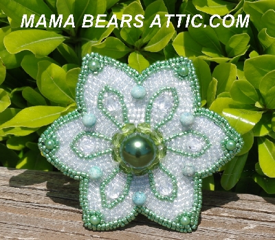 MBA #5612-0063 "Green & Clear Luster Bead Flower Brooch"