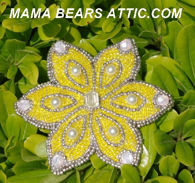 MBA #5612-217  "Silver & Yellow Glass Bead Flower Brooch"