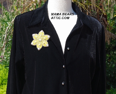 MBA #5612-217  "Silver & Yellow Glass Bead Flower Brooch"