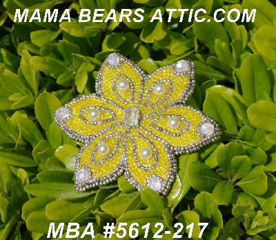 MBA #5612-217  "Silver & Yellow Glass Bead Flower Brooch"