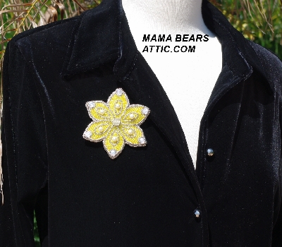 MBA #5612-217  "Silver & Yellow Glass Bead Flower Brooch"