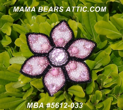 MBA #5612-0033 "Pink & Black Glass Bead Flower Brooch"