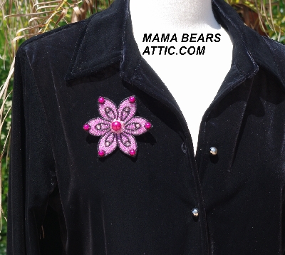 MBA #5612-0032 "Black & Pink Glass Bead Flower Brooch"