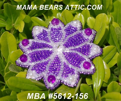 MBA #5612-156  "Purple & White Glass Bead Flower Brooch"