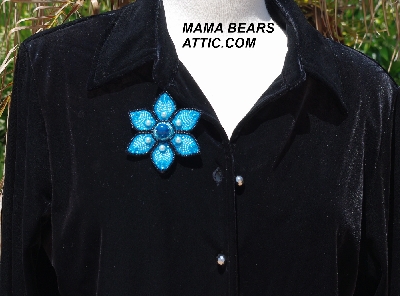 MBA #5612-101 "Blue & Black Bead Flower Brooch"