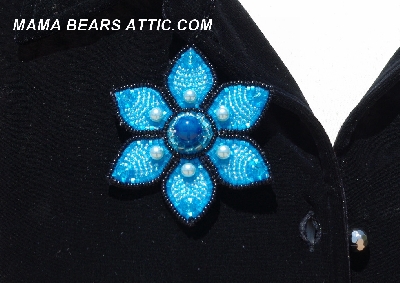 MBA #5612-101 "Blue & Black Bead Flower Brooch"