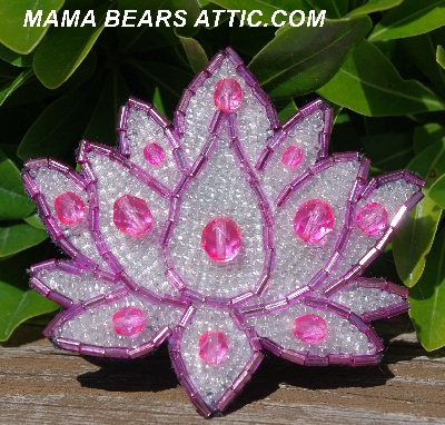MBA #5613-0007  "Pink & Clear Luster Glass Bead Flower Brooch"