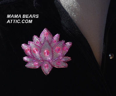 MBA #5613-0007  "Pink & Clear Luster Glass Bead Flower Brooch"