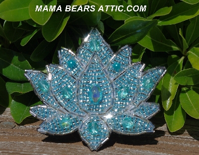 MBA #5613-213   "Aqua Blue Glass Bead Flower Brooch"