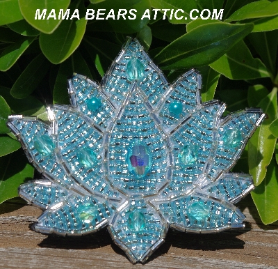 MBA #5613-213   "Aqua Blue Glass Bead Flower Brooch"
