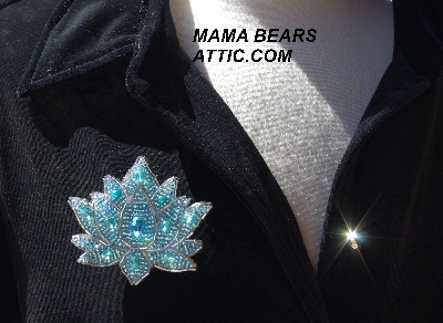 MBA #5613-213   "Aqua Blue Glass Bead Flower Brooch"