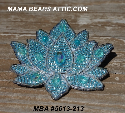 MBA #5613-213   "Aqua Blue Glass Bead Flower Brooch"