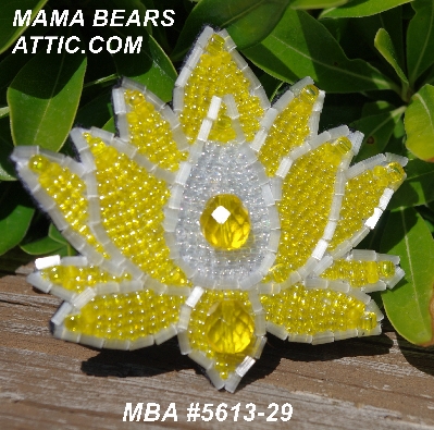 MBA #5613-29 "Luster Yellow Glass Bead Flower Brooch"