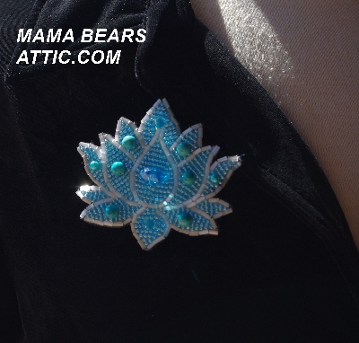 MBA #5613-0094 "Blue Glass Bead Flower Brooch"