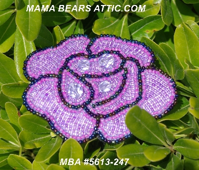 MBA #5613-247  "Lavender Glass Bead Rose Brooch"