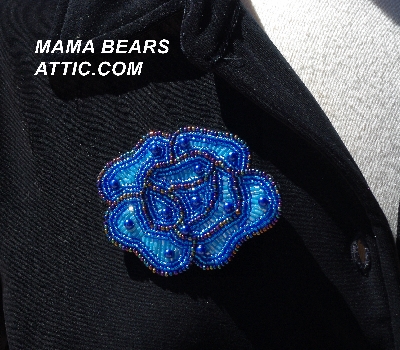 MBA #5613-0056 "Blue Glass Bead Rose Brooch"
