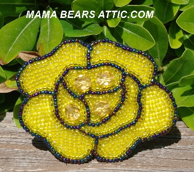 MBA #5613-260  "Yellow Glass Bead Rose Brooch"