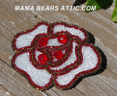 MBA #5613-262 "Red & Clear Luster Glass Bead Rose Brooch"