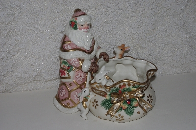 +MBACF #00010-0014   "1990's Fitz & Floyd Classics Snowy Woods Pink Santa Candy Dish"