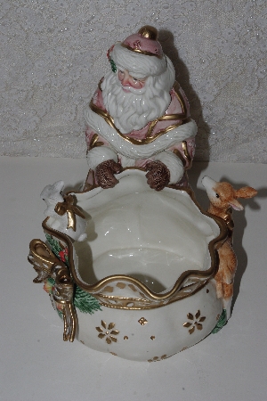 +MBACF #00010-0014   "1990's Fitz & Floyd Classics Snowy Woods Pink Santa Candy Dish"