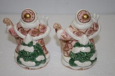 +MBA #11-024  "1990's Fitz & Floyd Classic Snowy Woods Pink Santa Salt & Pepper Shakers"