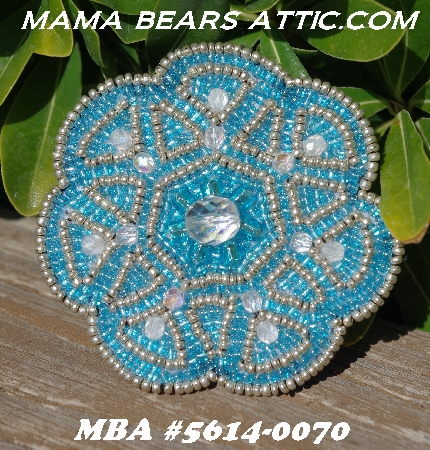 MBA #5614-0070   "Silver & Aqua Blue Glass Bead Round Brooch"