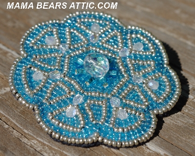 MBA #5614-0070   "Silver & Aqua Blue Glass Bead Round Brooch"