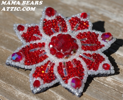 MBA #5614-0019  "Pearl White & Red Bead Flower Brooch"