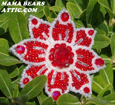 MBA #5614-0019  "Pearl White & Red Bead Flower Brooch"