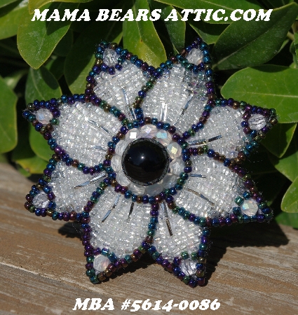 MBA #5614-0086  "Metallic Rainbow & Clear Lucter Glass Bead Flower Brooch" 
